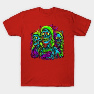 Psychedelic Staring Zombie Trio With Lifeless Grinning Face, Zombie Abstract T-Shirt